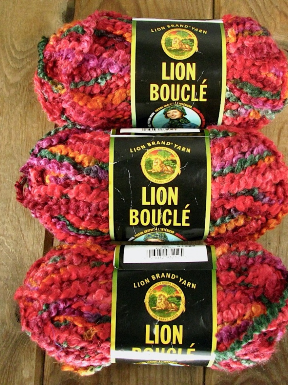 Lion Brand Boucle Yarn Super Bulky Size 6 Popsicle Reds Purple 57yd Lot of 3
